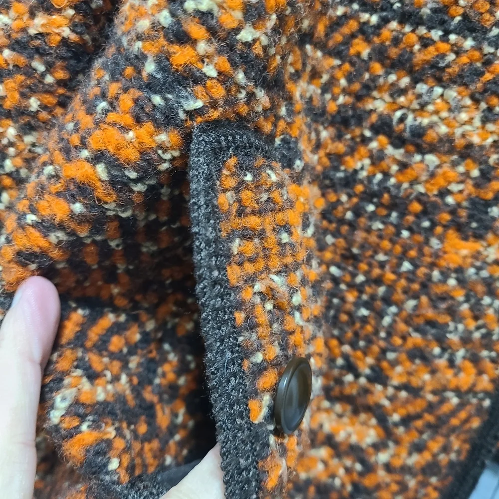 Talbots Tweed Orange Black Wool Blend Women's Jacket 12P‎ Career Preppy